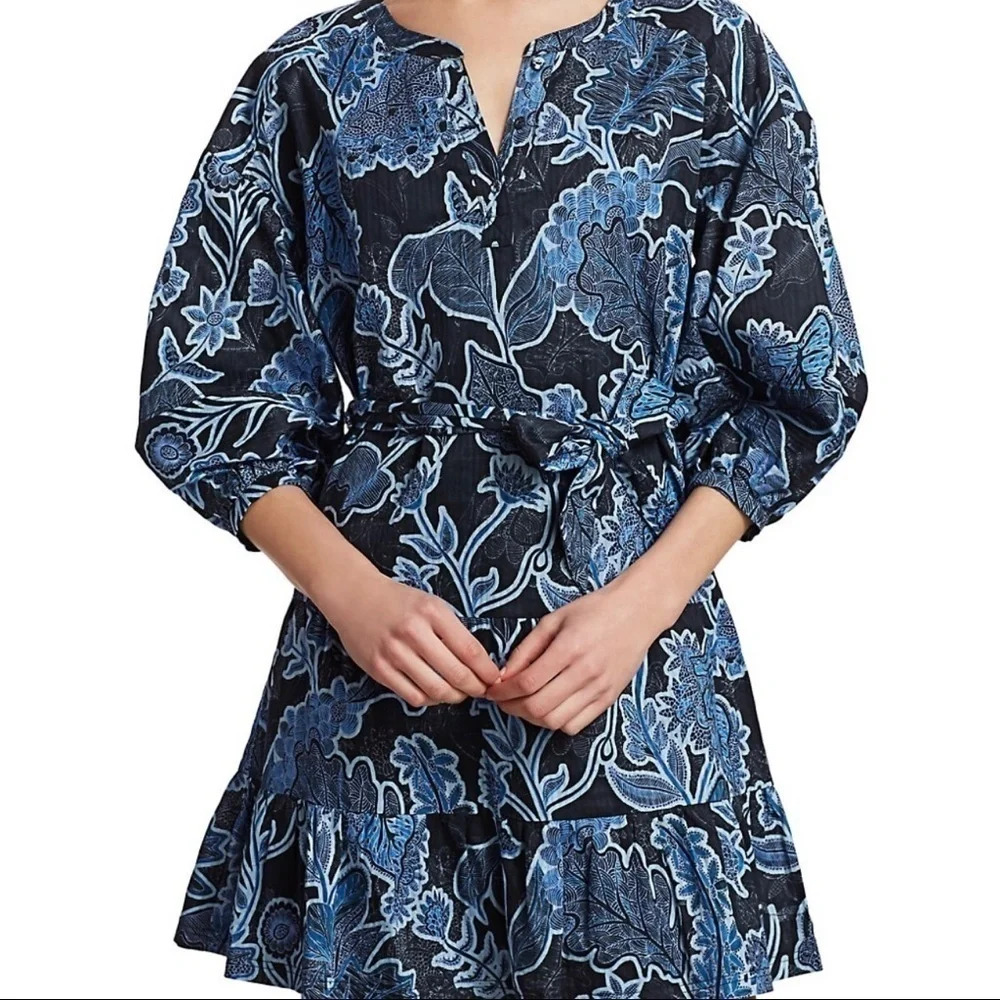 Parker Boho Denim Blue Batik Floral Print Dress - Size XXL - Summer ready!
